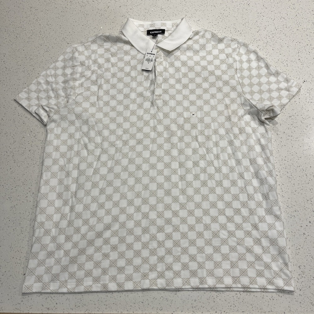 Express Textured Geometric Medallion Cotton Polo Size XL White NWT
